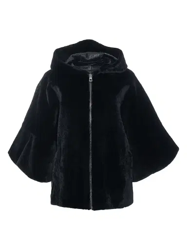 Gorski Women's Shearling Lamb Zip Jacket with Cropped Sleeves - Black | Thumbnail 1 Gorski Women's Shearling Lamb Zip Jacket with Cropped Sleeves - Black | Thumbnail 1