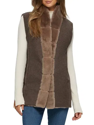 Gorski Women's Reversible Select Shearling Lamb Vest - Taupe - Size Large | Thumbnail 4 Gorski Women's Reversible Select Shearling Lamb Vest - Taupe - Size Large | Thumbnail 4