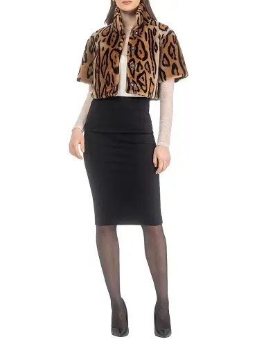 Gorski Women's Select Shearling Lamb Bolero with Cropped Sleeves - Ocelo Print - Size Large | Thumbnail 5 Gorski Women's Select Shearling Lamb Bolero with Cropped Sleeves - Ocelo Print - Size Large | Thumbnail 5
