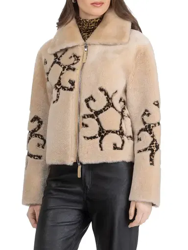 Gorski Women's Reversible Shearling Lamb Jacket with Insignia Intarsia | Thumbnail 2 Gorski Women's Reversible Shearling Lamb Jacket with Insignia Intarsia | Thumbnail 2