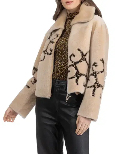 Gorski Women's Reversible Shearling Lamb Jacket with Insignia Intarsia | Thumbnail 3 Gorski Women's Reversible Shearling Lamb Jacket with Insignia Intarsia | Thumbnail 3