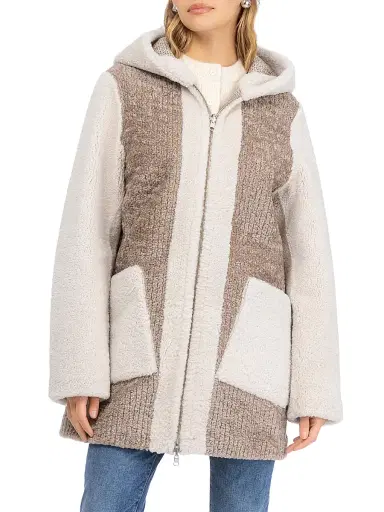 Gorski Women's Reversible Shearling Lamb Zip Parka - Sand | Thumbnail 2 Gorski Women's Reversible Shearling Lamb Zip Parka - Sand | Thumbnail 2