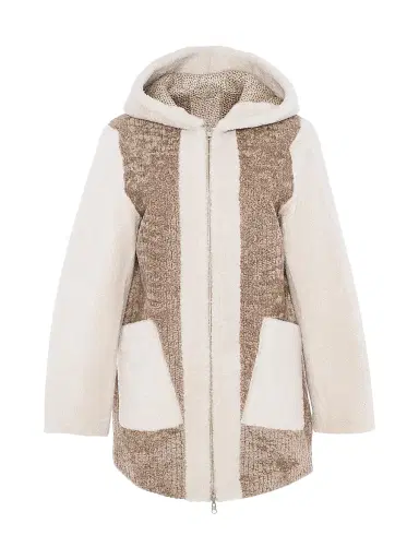 Gorski Women's Reversible Shearling Lamb Zip Parka - Sand | Thumbnail 1 Gorski Women's Reversible Shearling Lamb Zip Parka - Sand | Thumbnail 1