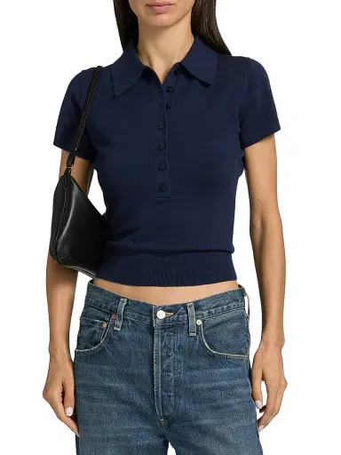 Reformation Women's Bentley Cotton Polo Sweater - Navy | Thumbnail 3 Reformation Women's Bentley Cotton Polo Sweater - Navy | Thumbnail 3