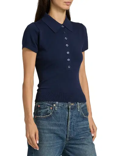 Reformation Women's Bentley Cotton Polo Sweater - Navy | Thumbnail 4 Reformation Women's Bentley Cotton Polo Sweater - Navy | Thumbnail 4