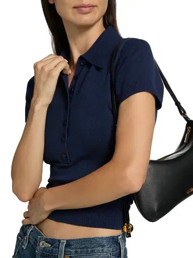 Reformation Women's Bentley Cotton Polo Sweater - Navy | Thumbnail 6 Reformation Women's Bentley Cotton Polo Sweater - Navy | Thumbnail 6