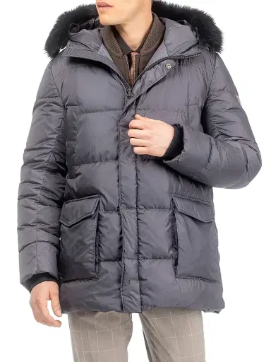Gorski Men's Apres-Ski Jacket with Detachable Toscana Lamb Hood Trim - Anthracite | Thumbnail 2 Gorski Men's Apres-Ski Jacket with Detachable Toscana Lamb Hood Trim - Anthracite | Thumbnail 2