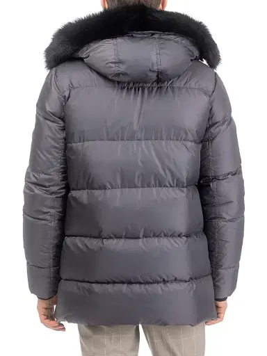 Gorski Men's Apres-Ski Jacket with Detachable Toscana Lamb Hood Trim - Anthracite | Thumbnail 3 Gorski Men's Apres-Ski Jacket with Detachable Toscana Lamb Hood Trim - Anthracite | Thumbnail 3