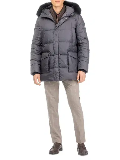 Gorski Men's Apres-Ski Jacket with Detachable Toscana Lamb Hood Trim - Anthracite | Thumbnail 4 Gorski Men's Apres-Ski Jacket with Detachable Toscana Lamb Hood Trim - Anthracite | Thumbnail 4