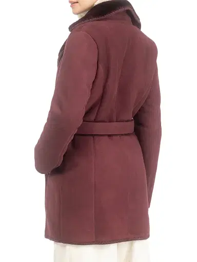 Gorski Women's Merino Shearling Lamb Stroller with Embroidered Trim Belt - Burgundy | Thumbnail 4 Gorski Women's Merino Shearling Lamb Stroller with Embroidered Trim Belt - Burgundy | Thumbnail 4