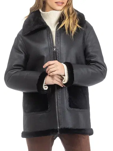 Gorski Women's Reversible Merino Shearling Lamb Jacket - Black | Thumbnail 2 Gorski Women's Reversible Merino Shearling Lamb Jacket - Black | Thumbnail 2
