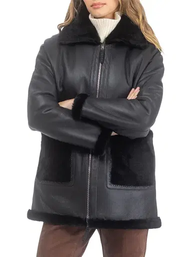 Gorski Women's Reversible Merino Shearling Lamb Jacket - Black | Thumbnail 3 Gorski Women's Reversible Merino Shearling Lamb Jacket - Black | Thumbnail 3