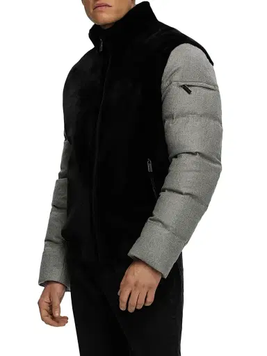 Gorski Men's Merino Shearling Lamb Bomber Jacket with Wool - Black | Thumbnail 3 Gorski Men's Merino Shearling Lamb Bomber Jacket with Wool - Black | Thumbnail 3
