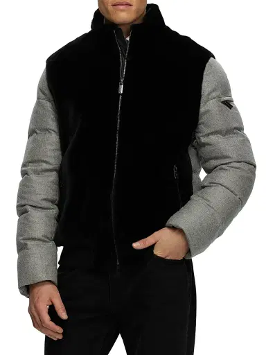 Gorski Men's Merino Shearling Lamb Bomber Jacket with Wool - Black | Thumbnail 5 Gorski Men's Merino Shearling Lamb Bomber Jacket with Wool - Black | Thumbnail 5