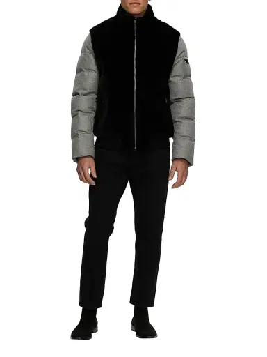 Gorski Men's Merino Shearling Lamb Bomber Jacket with Wool - Black | Thumbnail 6 Gorski Men's Merino Shearling Lamb Bomber Jacket with Wool - Black | Thumbnail 6