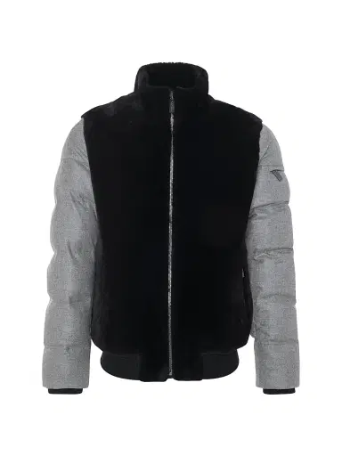 Gorski Men's Merino Shearling Lamb Bomber Jacket with Wool - Black | Thumbnail 1 Gorski Men's Merino Shearling Lamb Bomber Jacket with Wool - Black | Thumbnail 1