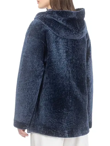 Gorski Women's Textured Reversible Shearling Lamb Zip Parka - Navy - Size Medium | Thumbnail 4 Gorski Women's Textured Reversible Shearling Lamb Zip Parka - Navy - Size Medium | Thumbnail 4