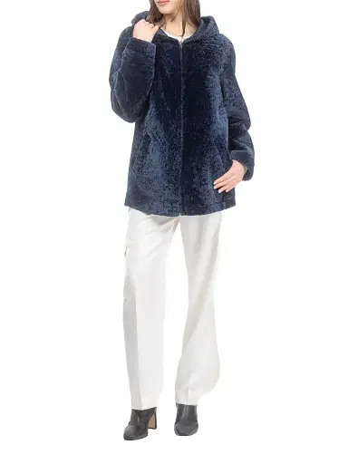 Gorski Women's Textured Reversible Shearling Lamb Zip Parka - Navy - Size Medium | Thumbnail 5 Gorski Women's Textured Reversible Shearling Lamb Zip Parka - Navy - Size Medium | Thumbnail 5