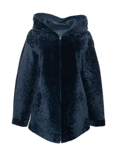 Gorski Women's Textured Reversible Shearling Lamb Zip Parka - Navy - Size Medium | Thumbnail 1 Gorski Women's Textured Reversible Shearling Lamb Zip Parka - Navy - Size Medium | Thumbnail 1