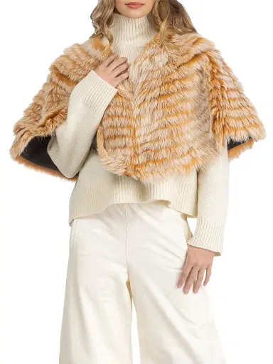 Gorski Women's Toscana Shearling Lamb Layered Capelet - Orange Brisa | Thumbnail 2 Gorski Women's Toscana Shearling Lamb Layered Capelet - Orange Brisa | Thumbnail 2