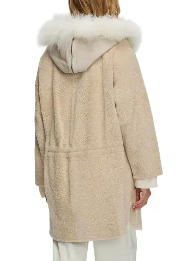 Gorski Women's Reversible New Zealand Shearling Lamb Stroller with Select Mongolian Lamb Hood Trim - Beige - Size Medium | Thumbnail 4 Gorski Women's Reversible New Zealand Shearling Lamb Stroller with Select Mongolian Lamb Hood Trim - Beige - Size Medium | Thumbnail 4