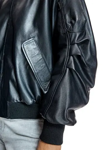 Maximilian Women's Oversized Leather Bomber - Black | Thumbnail 5 Maximilian Women's Oversized Leather Bomber - Black | Thumbnail 5