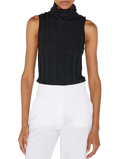Callas Milano Women's Romy Sleeveless Turtleneck Sweater in Merino Wool Rib - Black | Thumbnail 2 Callas Milano Women's Romy Sleeveless Turtleneck Sweater in Merino Wool Rib - Black | Thumbnail 2