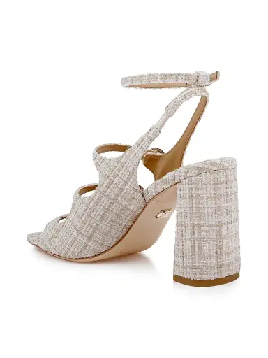 Badgley Mischka Women's Vella 85MM Tweed Block-Heel Sandals - Cream Multi | Thumbnail 3 Badgley Mischka Women's Vella 85MM Tweed Block-Heel Sandals - Cream Multi | Thumbnail 3