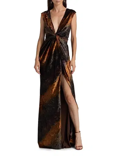 Amsale Women's Stripe Sleeveless Column Gown - Sienna Multi | Thumbnail 3 Amsale Women's Stripe Sleeveless Column Gown - Sienna Multi | Thumbnail 3