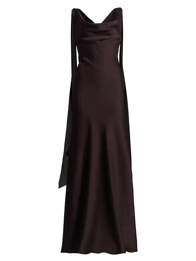 Women's Hammered Satin Draped A-Line Gown - Raisin Women's Hammered Satin Draped A-Line Gown - Raisin