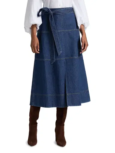 Tanya Taylor Women's Hudley Tie-Waist Denim Midi-Skirt - Classic Indigo Blue | Thumbnail 3 Tanya Taylor Women's Hudley Tie-Waist Denim Midi-Skirt - Classic Indigo Blue | Thumbnail 3