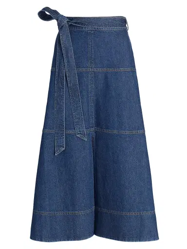 Tanya Taylor Women's Hudley Tie-Waist Denim Midi-Skirt - Classic Indigo Blue | Thumbnail 1 Tanya Taylor Women's Hudley Tie-Waist Denim Midi-Skirt - Classic Indigo Blue | Thumbnail 1