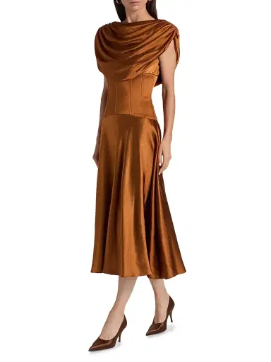 Amsale Women's Satin Cowlneck Cocktail Dress - Copper | Thumbnail 2 Amsale Women's Satin Cowlneck Cocktail Dress - Copper | Thumbnail 2