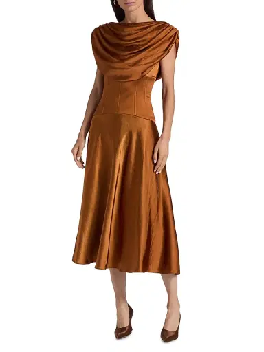 Amsale Women's Satin Cowlneck Cocktail Dress - Copper | Thumbnail 3 Amsale Women's Satin Cowlneck Cocktail Dress - Copper | Thumbnail 3