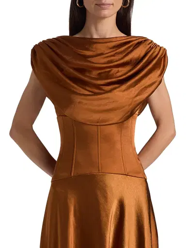 Amsale Women's Satin Cowlneck Cocktail Dress - Copper | Thumbnail 6 Amsale Women's Satin Cowlneck Cocktail Dress - Copper | Thumbnail 6