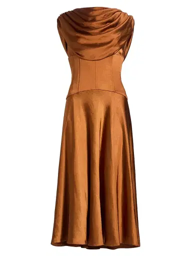 Amsale Women's Satin Cowlneck Cocktail Dress - Copper | Thumbnail 1 Amsale Women's Satin Cowlneck Cocktail Dress - Copper | Thumbnail 1