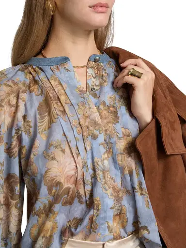 Kobi Halperin Women's Stevie Cotton Peasant Blouse - Sky Multi | Thumbnail 6 Kobi Halperin Women's Stevie Cotton Peasant Blouse - Sky Multi | Thumbnail 6