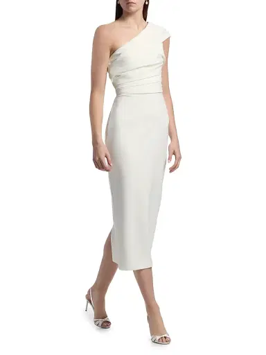 Amsale Women's Crepe Draped One-Shoulder Midi-Dress - | Thumbnail 2 Amsale Women's Crepe Draped One-Shoulder Midi-Dress - | Thumbnail 2