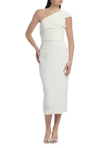 Amsale Women's Crepe Draped One-Shoulder Midi-Dress - | Thumbnail 3 Amsale Women's Crepe Draped One-Shoulder Midi-Dress - | Thumbnail 3