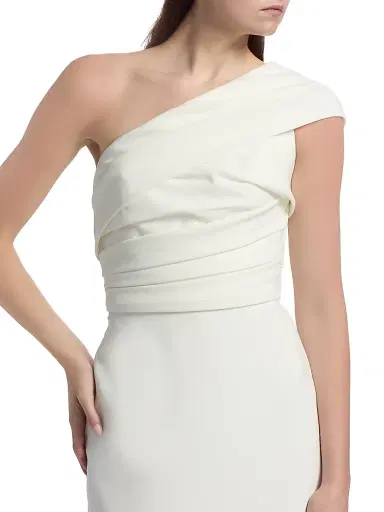 Amsale Women's Crepe Draped One-Shoulder Midi-Dress - | Thumbnail 6 Amsale Women's Crepe Draped One-Shoulder Midi-Dress - | Thumbnail 6