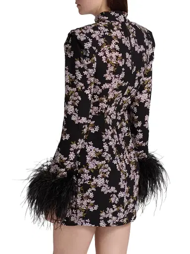 Bronx and Banco Women's Nadine Floral Feather-Cuff Minidress - Black Multi | Thumbnail 5 Bronx and Banco Women's Nadine Floral Feather-Cuff Minidress - Black Multi | Thumbnail 5