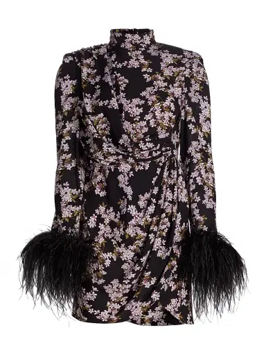 Bronx and Banco Women's Nadine Floral Feather-Cuff Minidress - Black Multi | Thumbnail 1 Bronx and Banco Women's Nadine Floral Feather-Cuff Minidress - Black Multi | Thumbnail 1