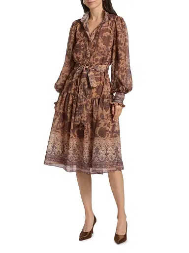 Kobi Halperin Women's Moses Printed Tiered Midi Dress - Beaver Multi | Thumbnail 3 Kobi Halperin Women's Moses Printed Tiered Midi Dress - Beaver Multi | Thumbnail 3