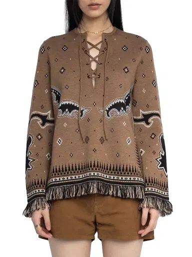 Zadig & Voltaire Women's Leon Merino Wool Fringe-Trim Sweater | Thumbnail 3 Zadig & Voltaire Women's Leon Merino Wool Fringe-Trim Sweater | Thumbnail 3