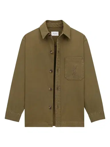 Saint Laurent Men's Cassandre Overshirt in Cotton Linen Gabardine - Vintage Kaki - Size Small | Thumbnail 3 Saint Laurent Men's Cassandre Overshirt in Cotton Linen Gabardine - Vintage Kaki - Size Small | Thumbnail 3