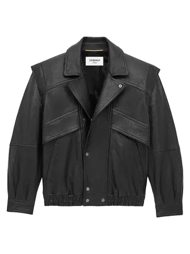 Saint Laurent Women's Bomber Jacket in Bubbled Lambskin Leather - Black | Thumbnail 3 Saint Laurent Women's Bomber Jacket in Bubbled Lambskin Leather - Black | Thumbnail 3