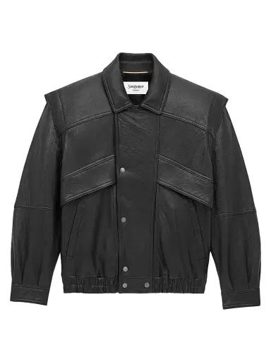 Saint Laurent Women's Bomber Jacket in Bubbled Lambskin Leather - Black | Thumbnail 1 Saint Laurent Women's Bomber Jacket in Bubbled Lambskin Leather - Black | Thumbnail 1