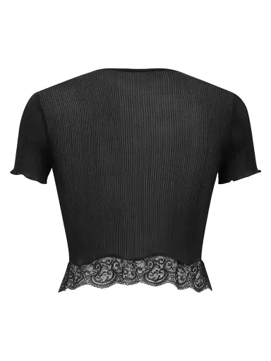 Saint Laurent Women's Laced T-Shirt in Ribbed Silk - Black - Size Medium | Thumbnail 2 Saint Laurent Women's Laced T-Shirt in Ribbed Silk - Black - Size Medium | Thumbnail 2