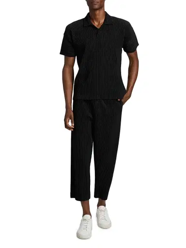 Homme Plissé Issey Miyake Men's August Knit Pleated Tapered-Leg Pants - Black | Thumbnail 2 Homme Plissé Issey Miyake Men's August Knit Pleated Tapered-Leg Pants - Black | Thumbnail 2