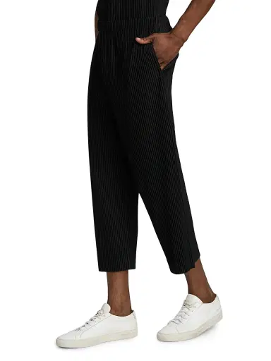 Homme Plissé Issey Miyake Men's August Knit Pleated Tapered-Leg Pants - Black | Thumbnail 4 Homme Plissé Issey Miyake Men's August Knit Pleated Tapered-Leg Pants - Black | Thumbnail 4